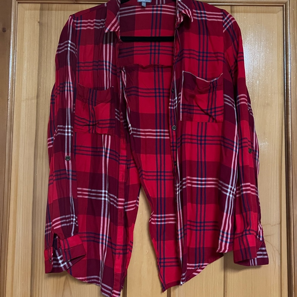 Charlotte Russe Red and Black Plaid Men's Shirt